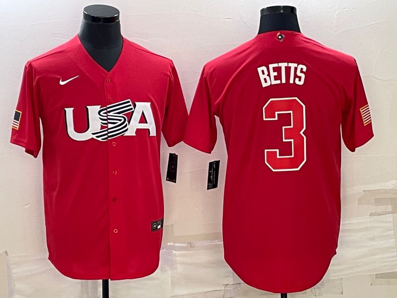 Men 2023 World Cub USA #3 Betts Red Nike MLB Jersey8